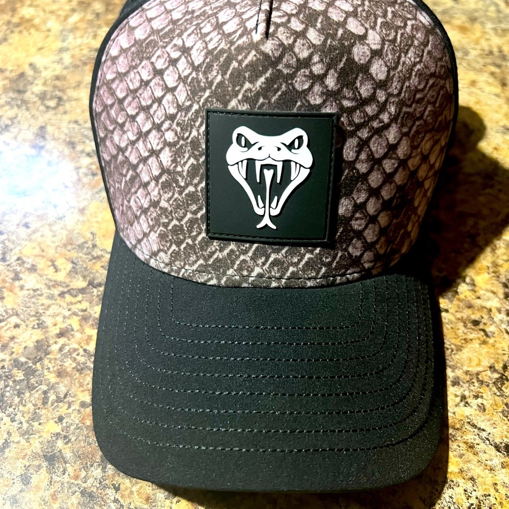 Snake Bite Black Cap Hat Snakeskin Print Adjustable